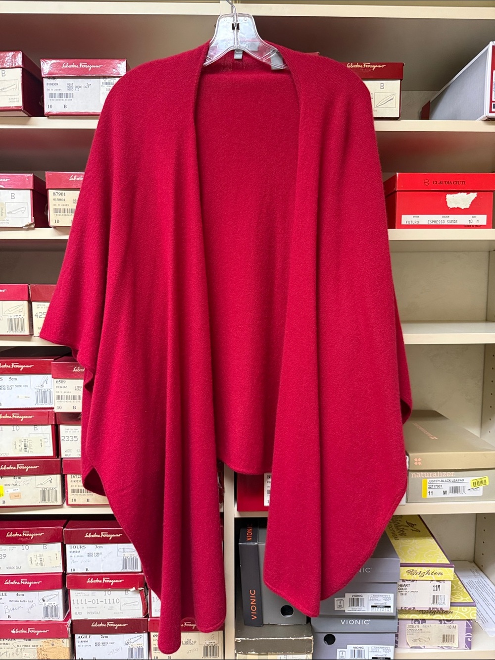 Neiman Marcus Red Open-Front Cashmere Cape